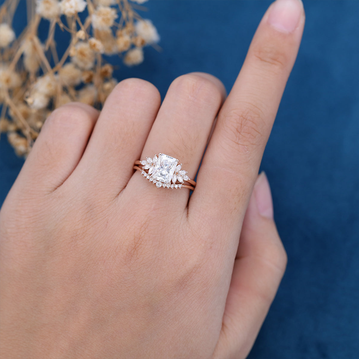 2.43 CT Radiant Shaped Moissanite Cluster Bridal Set - Camila Brown