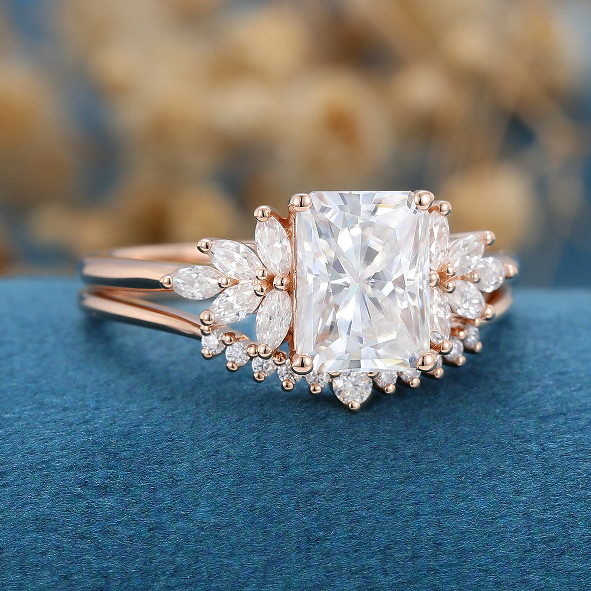 2.43 CT Radiant Shaped Moissanite Cluster Bridal Set - Camila Brown