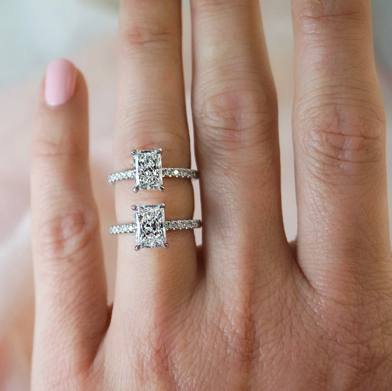 1.0 Carats Lab Grown Diamond Radiant Shape E-VS1 Pave Engagement Ring - Camila Brown