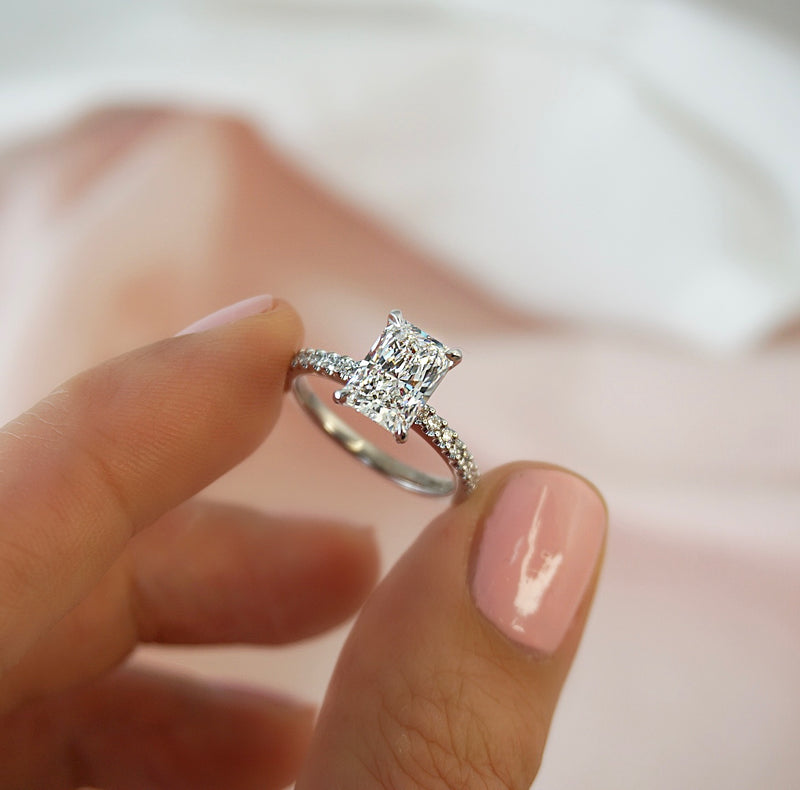 1.0 Carats Lab Grown Diamond Radiant Shape E-VS1 Pave Engagement Ring - Camila Brown