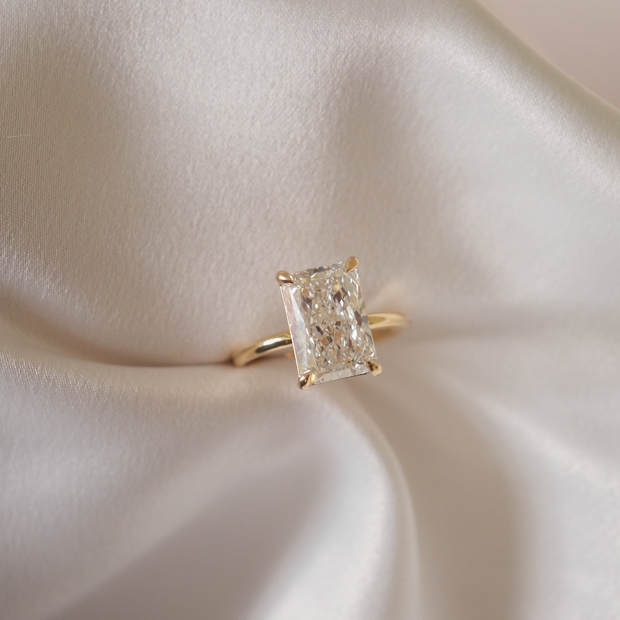 Radiant cut moissanite solitaire engagement ring in platinum setting, 2.0-4.0 CT