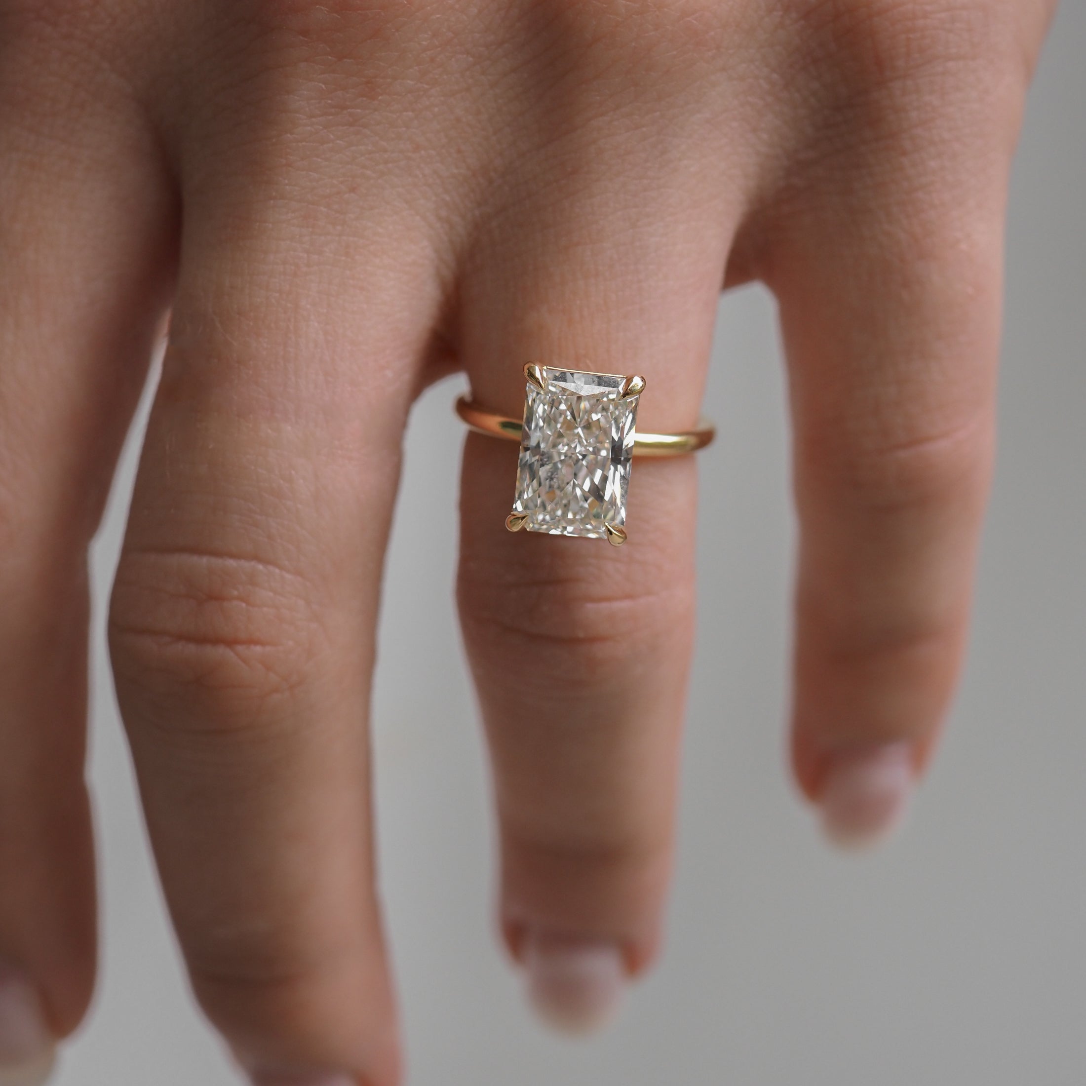 Radiant cut moissanite solitaire engagement ring in platinum setting, 2.0-4.0 CT