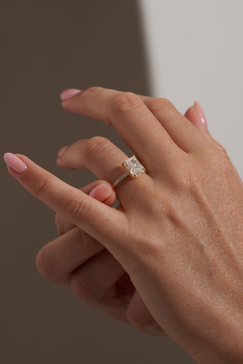 3.50 CT Radiant Shaped Moissanite Hidden Halo & Pave Engagement Ring