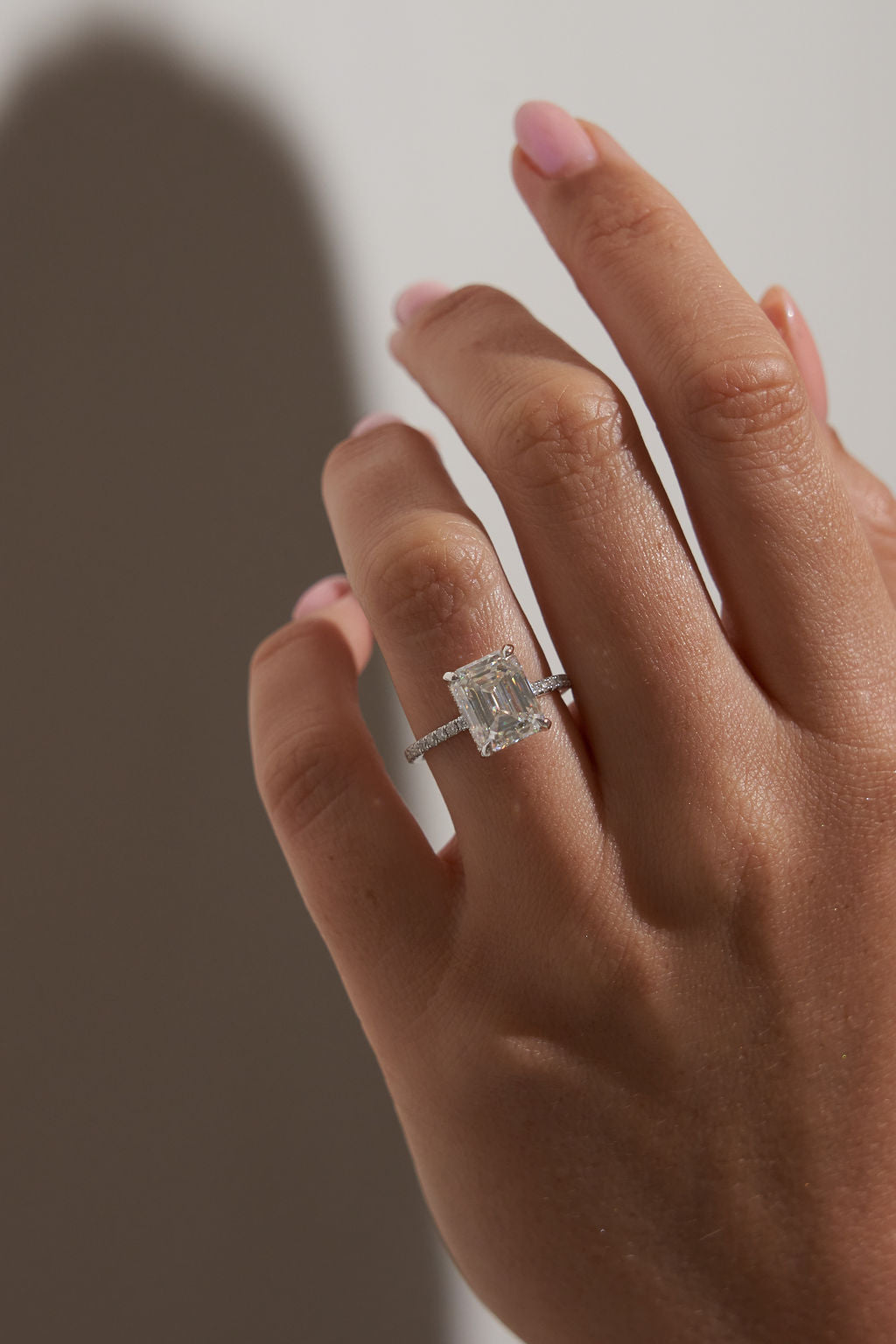 4.50 CT Emerald Shaped Moissanite Hidden Halo & Pave Engagement Ring