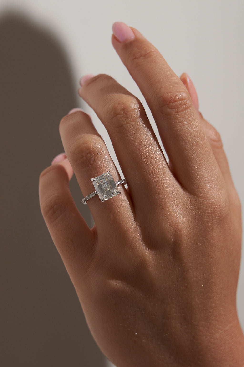 4.50 CT Emerald Shaped Moissanite Hidden Halo & Pave Engagement Ring