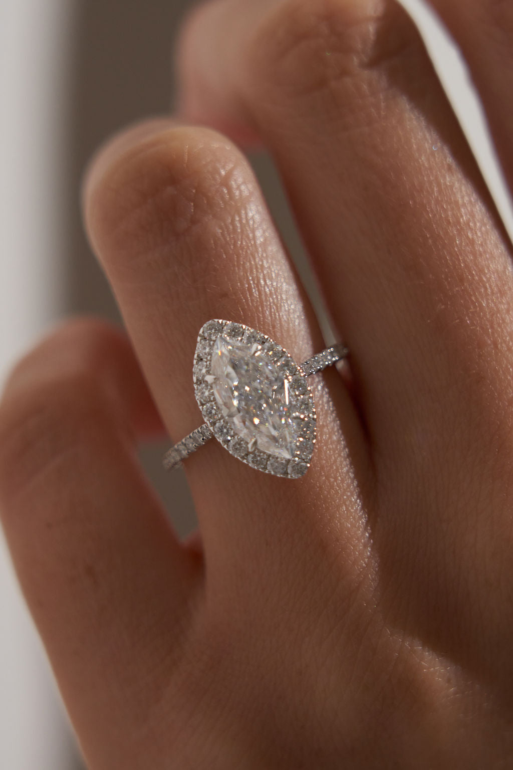 2.50 CT Marquise Shaped Moissanite Halo & Pave Engagement Ring