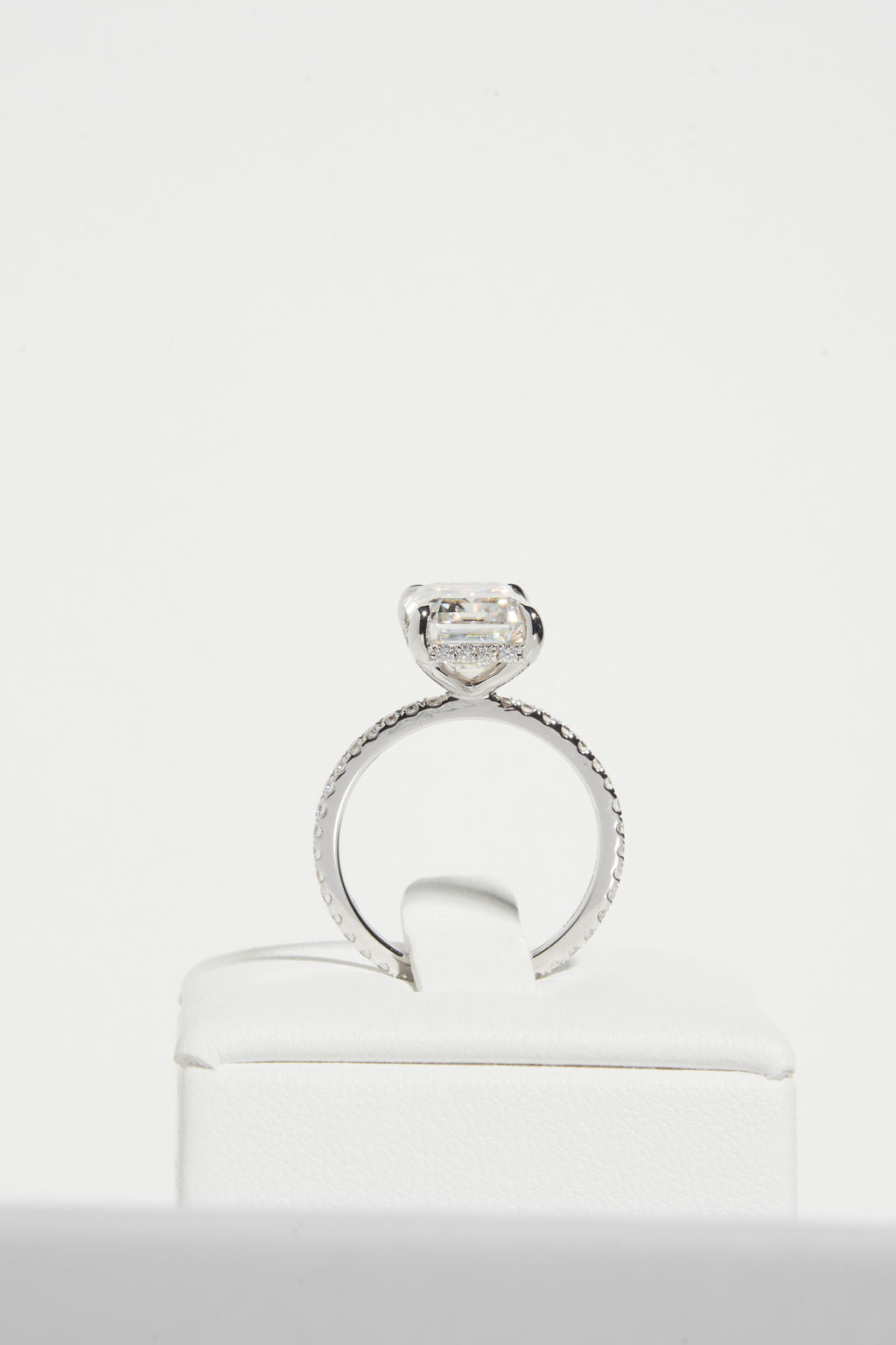 4.50 CT Emerald Shaped Moissanite Hidden Halo & Pave Engagement Ring