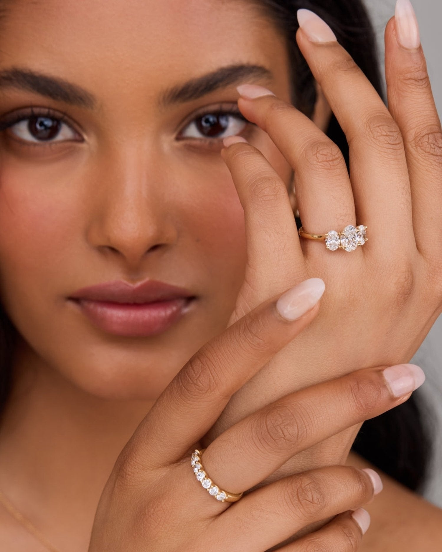 2.0 CT Oval Lab Grown Diamond Three Stone Engagement Ring