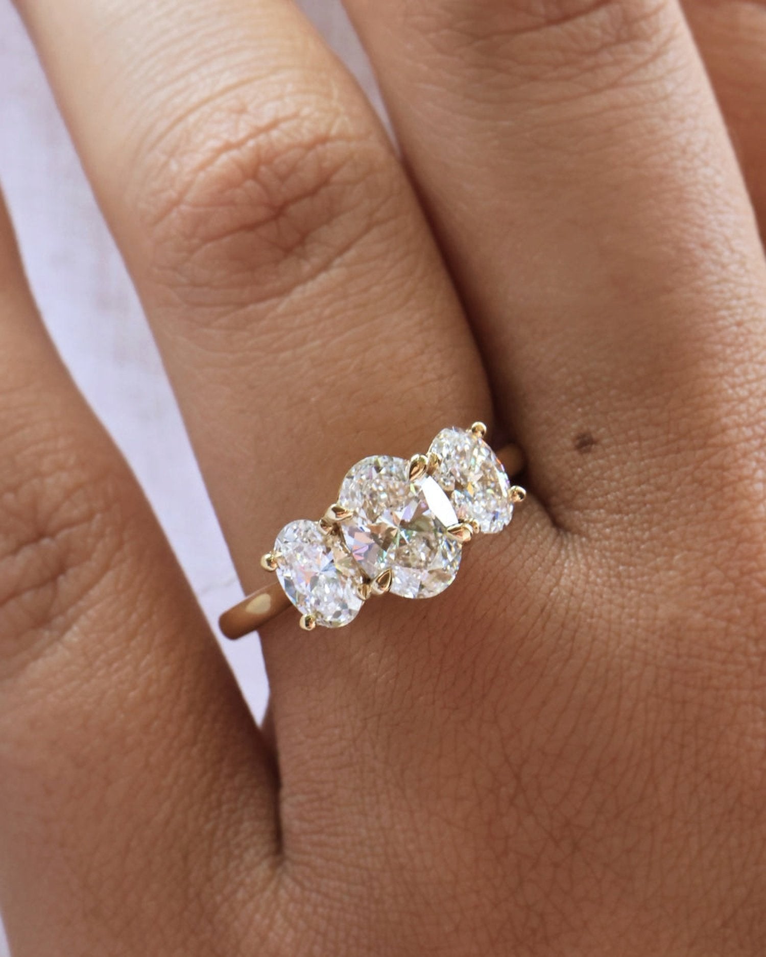2.0 CT Oval Lab Grown Diamond Three Stone Engagement Ring