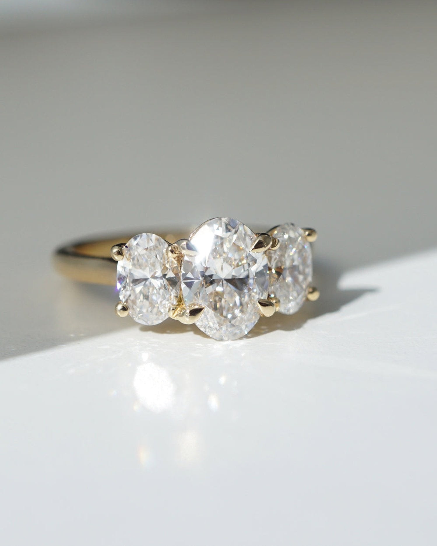2.0 CT Oval Lab Grown Diamond Three Stone Engagement Ring