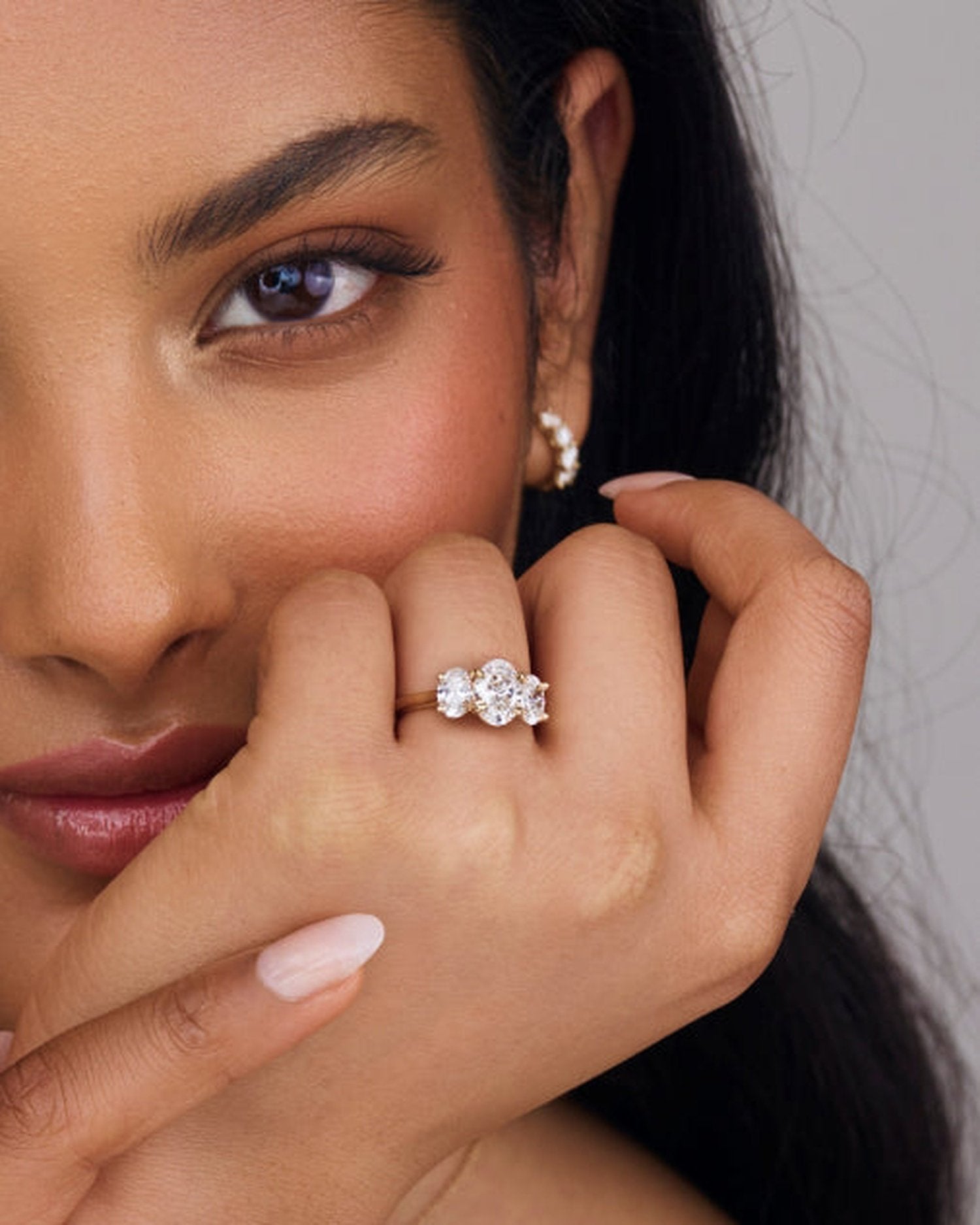 2.0 CT Oval Lab Grown Diamond Three Stone Engagement Ring