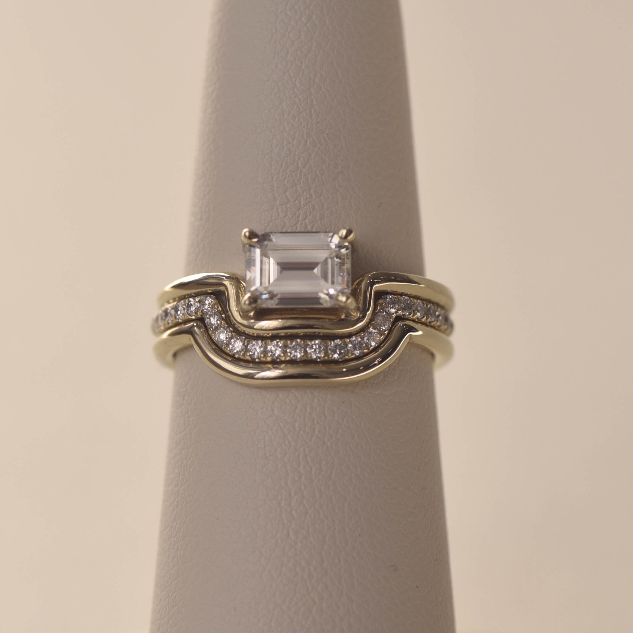 0.3 TCW Round Cut Square Curved Half Eternity Lab Grown Wedding Band