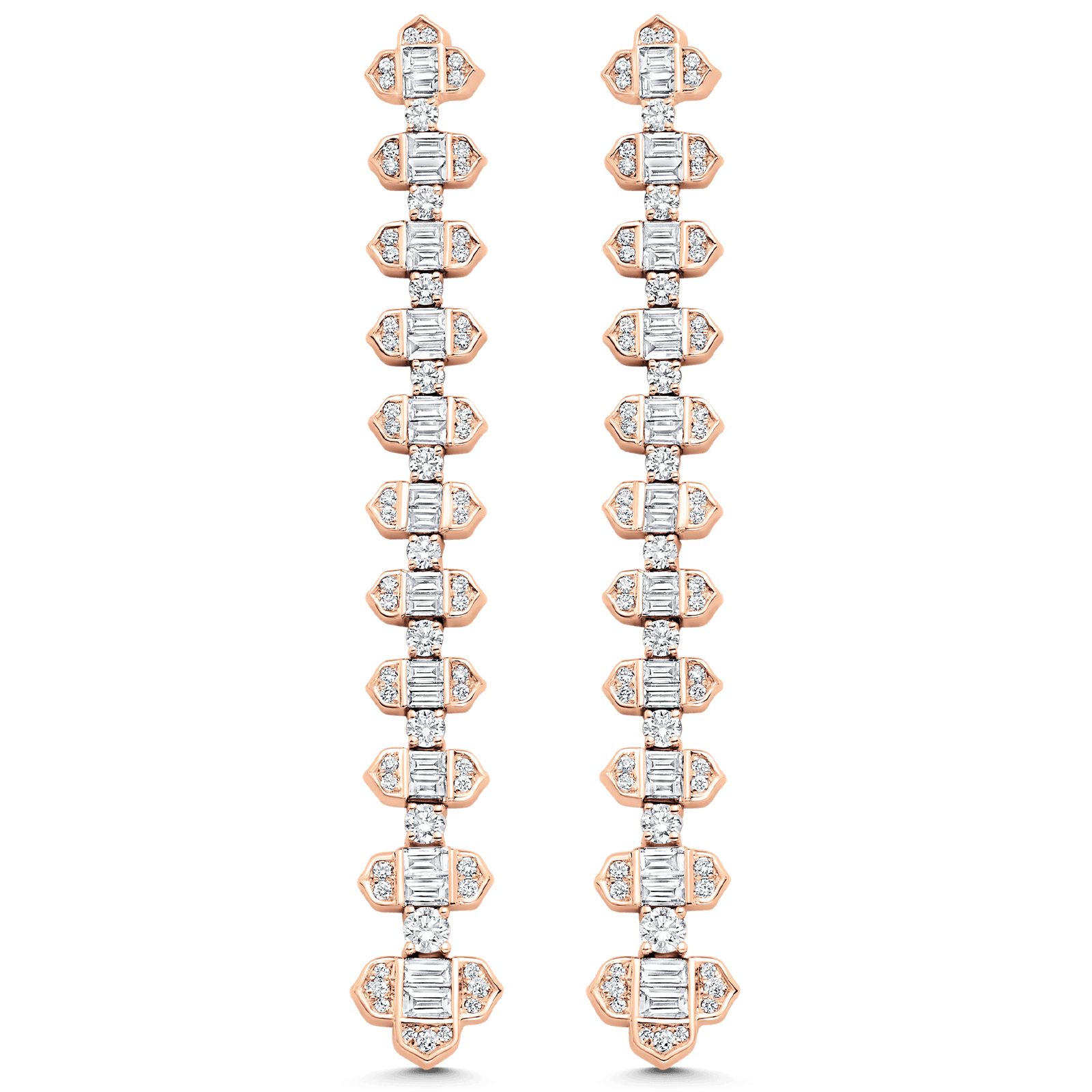 2.62 TCW Round & Baguette Moissanite Diamond Long Drop Earrings - Camila Brown