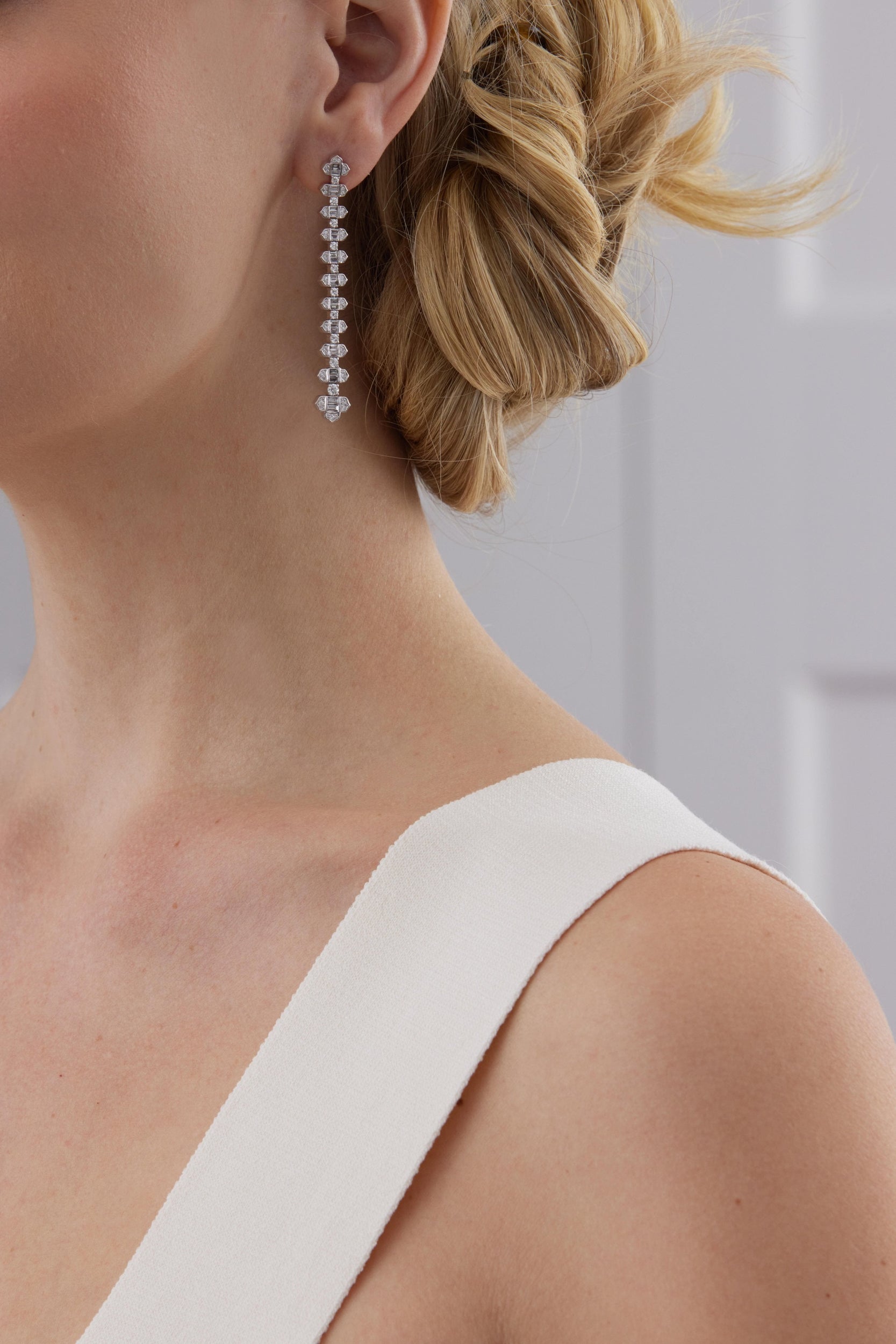2.62 TCW Round & Baguette Moissanite Diamond Long Drop Earrings - Camila Brown
