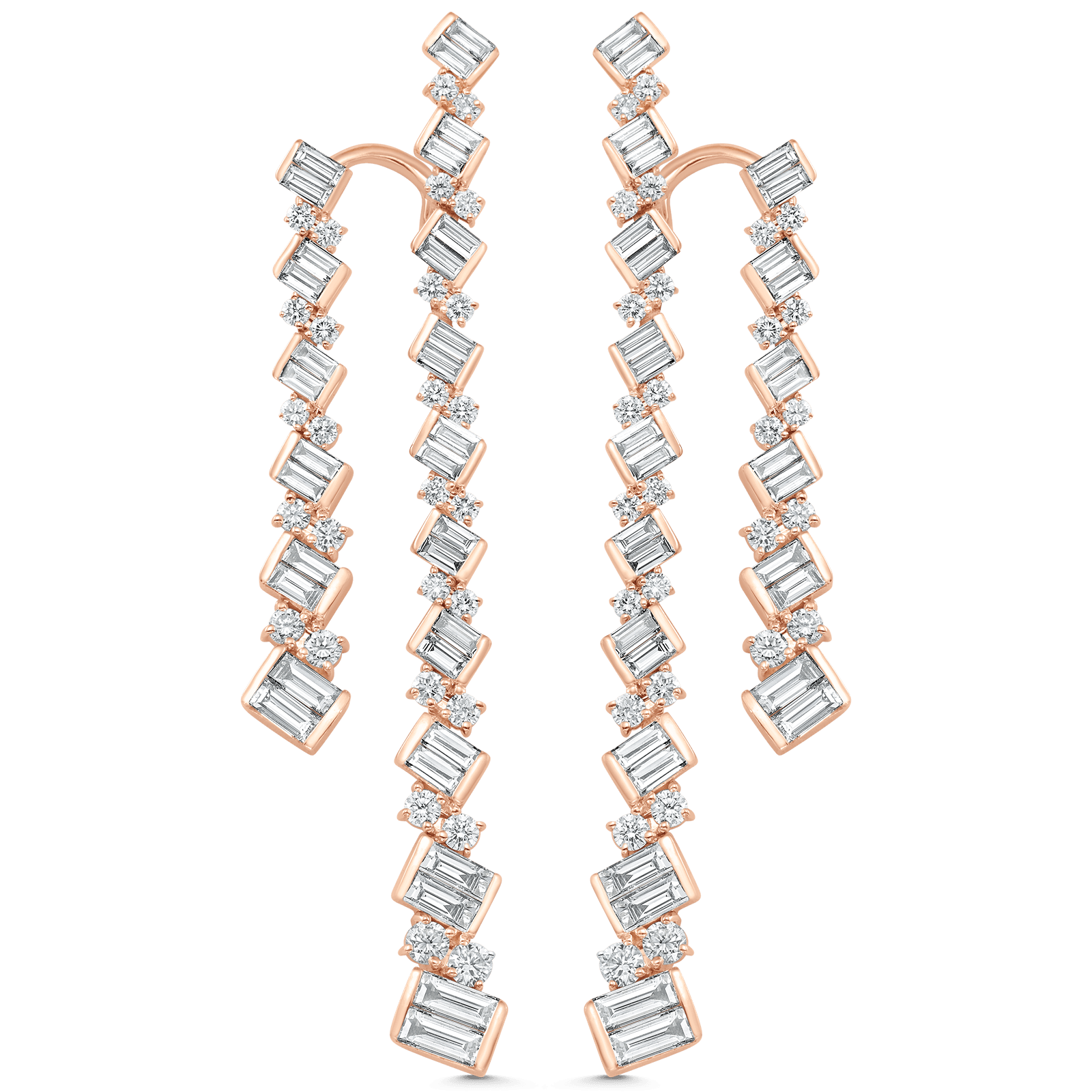 4.63 TCW Round & Baguette Moissanite Diamond Long Drop Earrings - Camila Brown