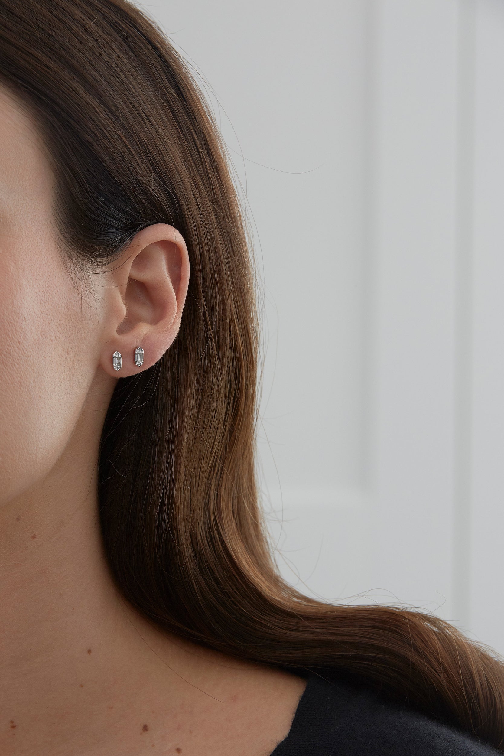 0.61 TCW Round & Baguette Moissanite Diamond Stud Earrings - Camila Brown