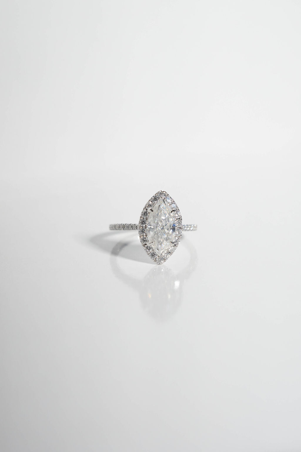 2.50 CT Marquise Shaped Moissanite Halo & Pave Engagement Ring