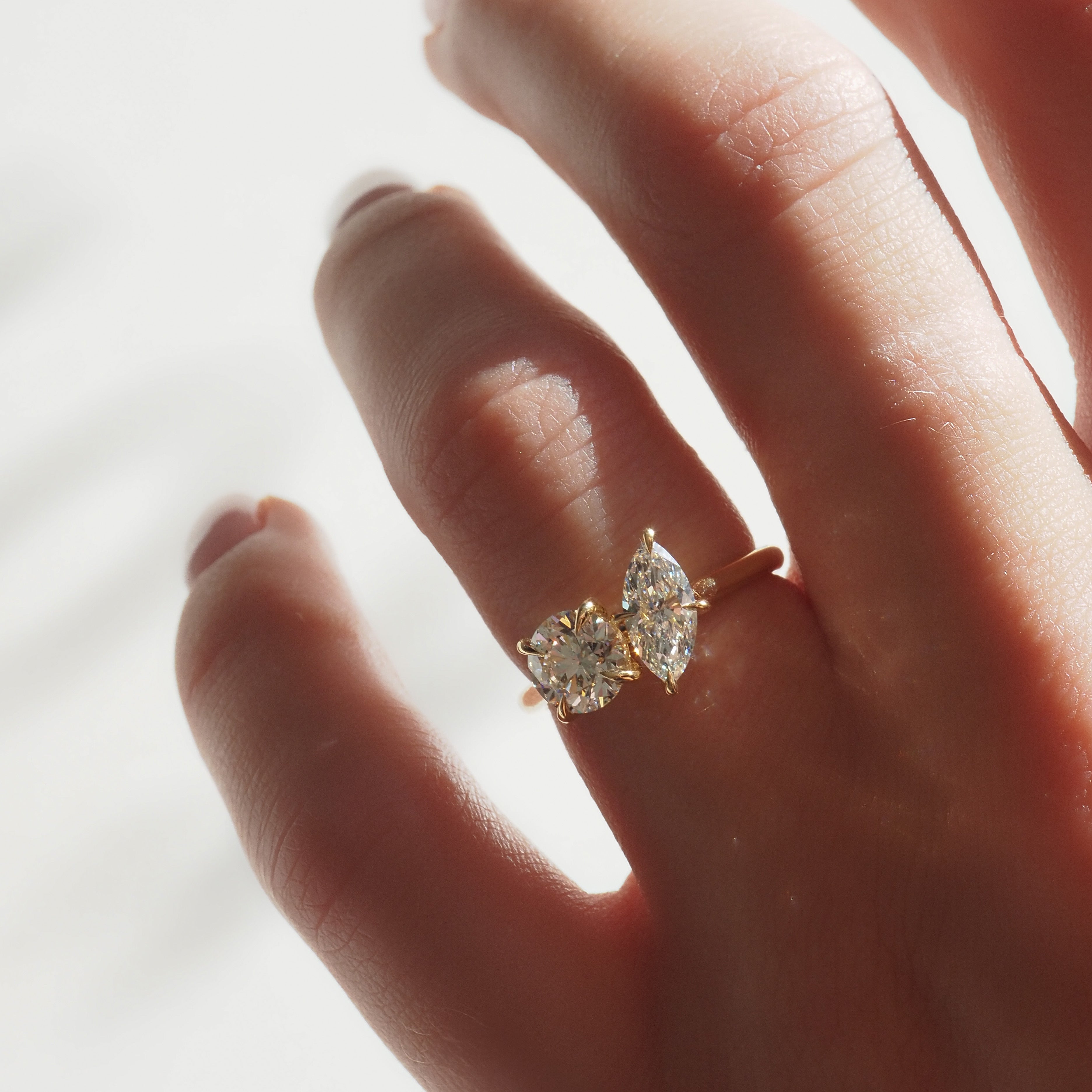 1.62 Carats Round & Marquise Shaped CVD Diamond Two Stone Engagement Ring
