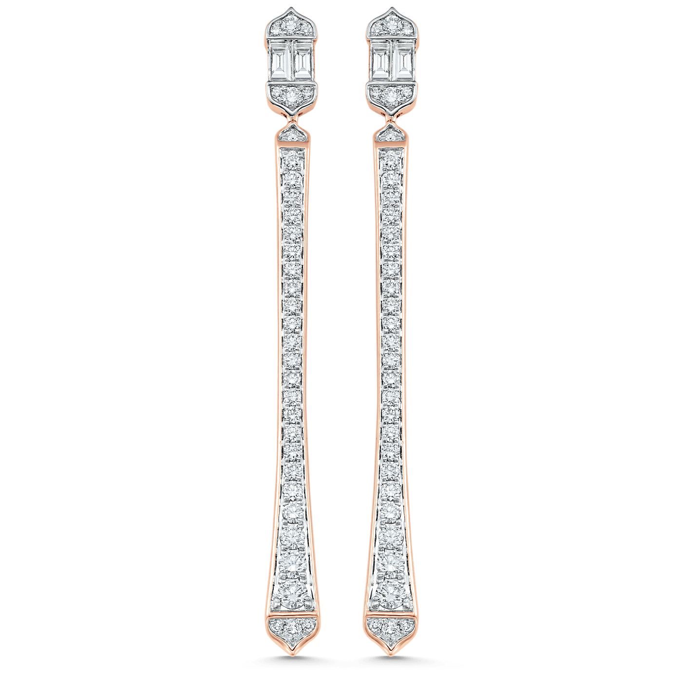 1.51 TCW Round & Baguette Moissanite Diamond Long Drop Earrings - Camila Brown