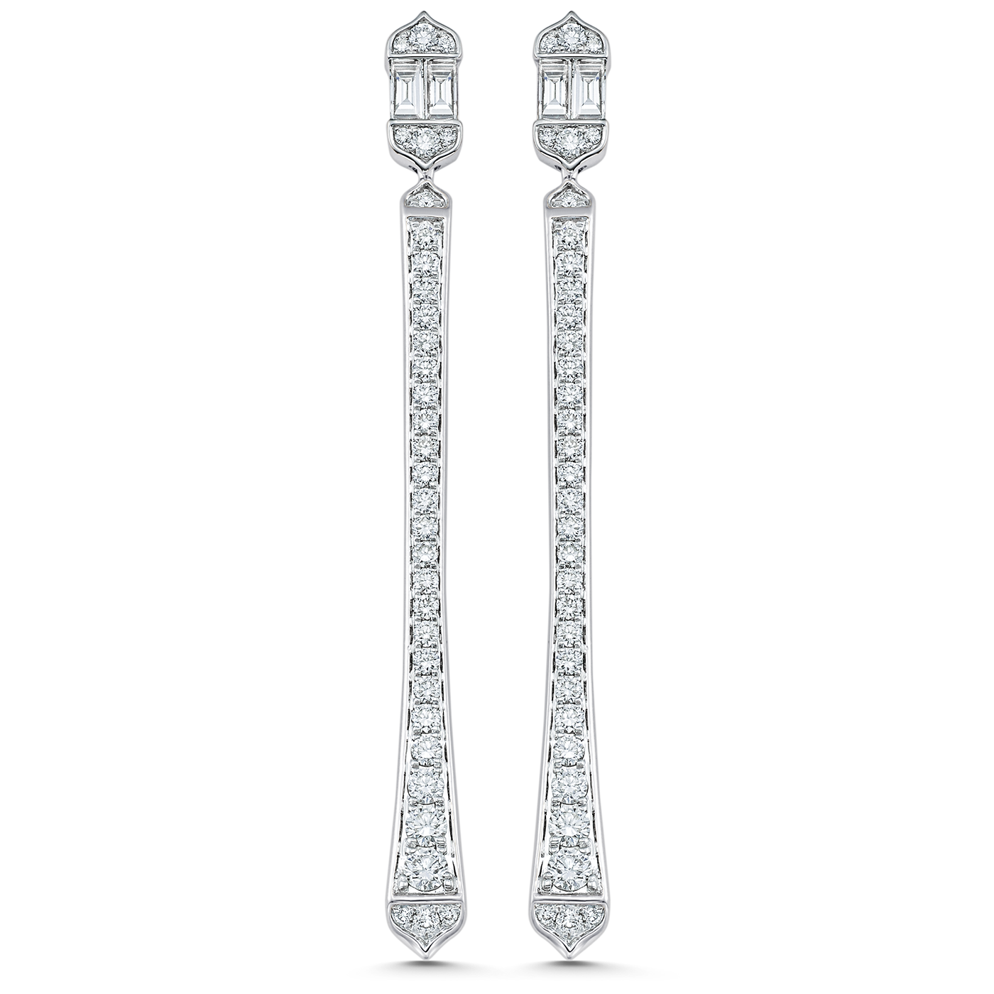 1.51 TCW Round & Baguette Moissanite Diamond Long Drop Earrings - Camila Brown