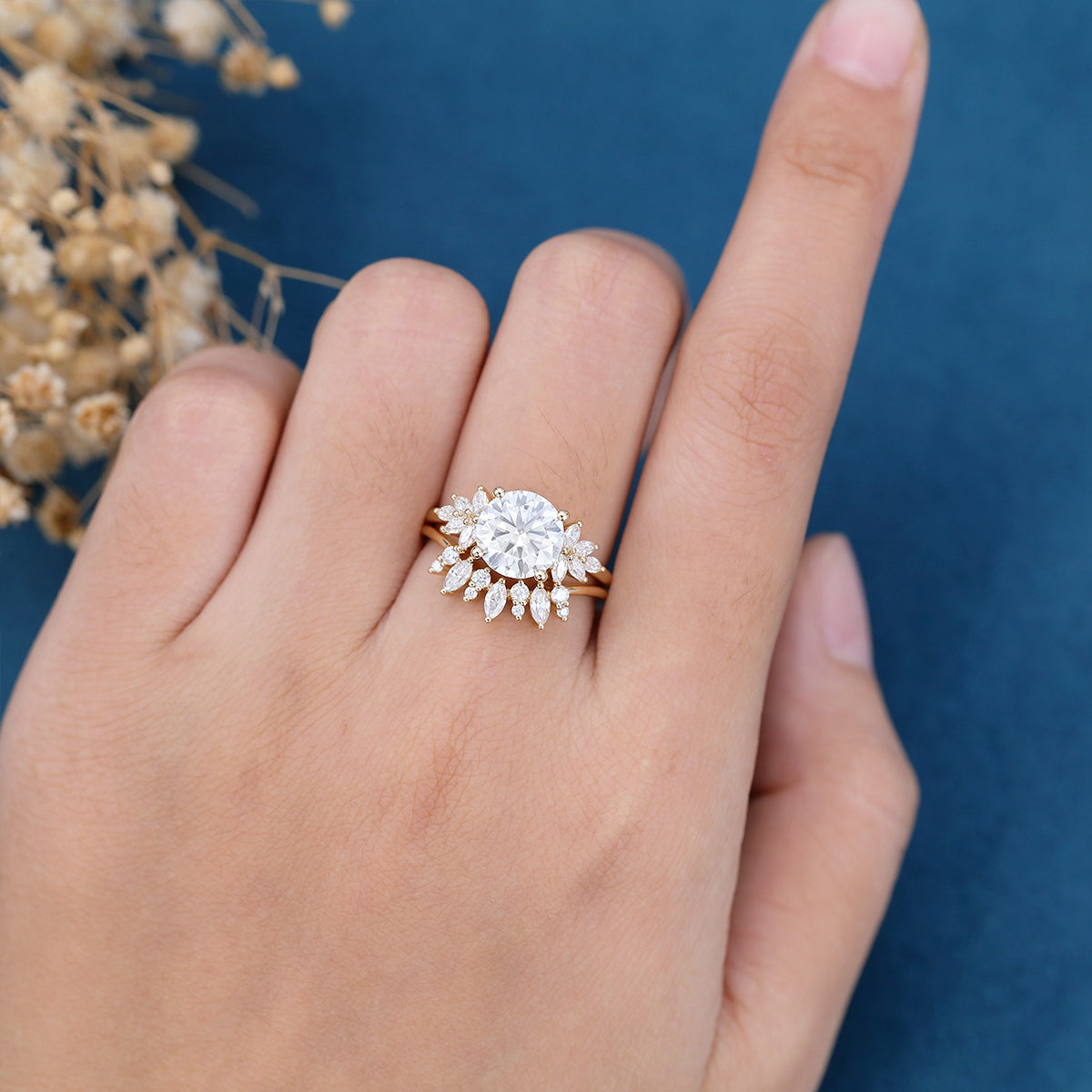 1.90 CT Round Shaped Moissanite Cluster Bridal Set - Camila Brown