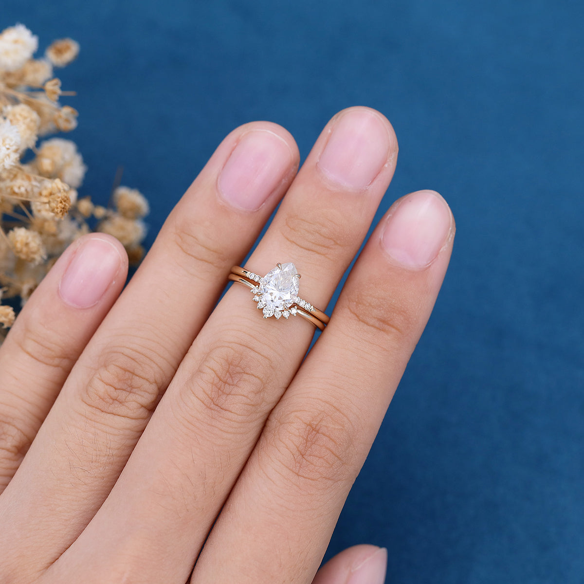 1.0 CT Pear Shaped Moissanite Solitaire Bridal Set - Camila Brown