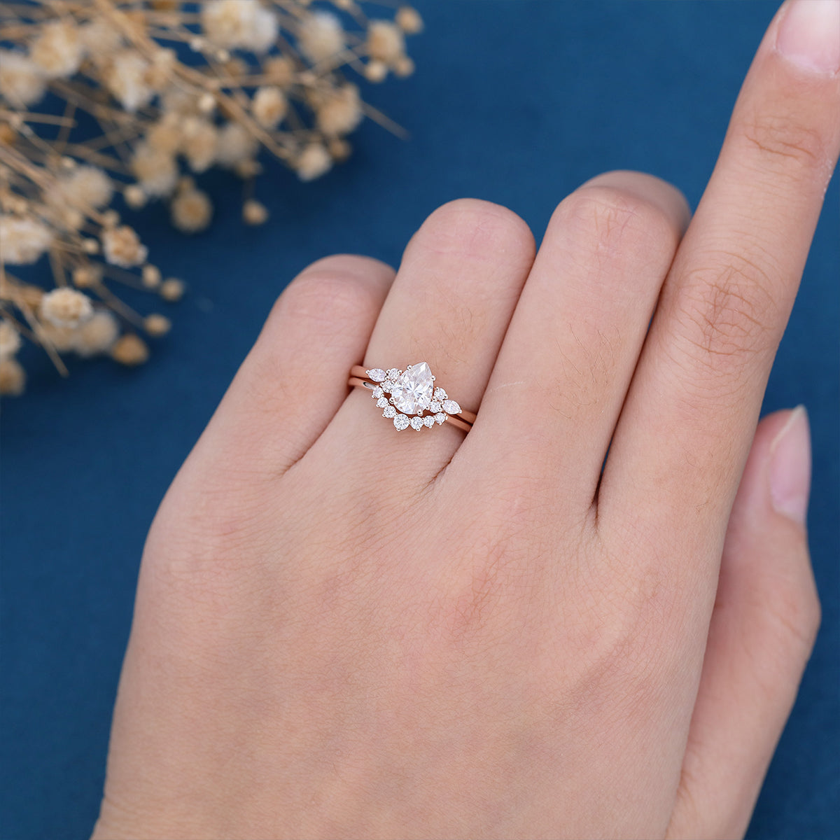 1.0 CT Pear Shaped Moissanite Cluster Bridal Set - Camila Brown