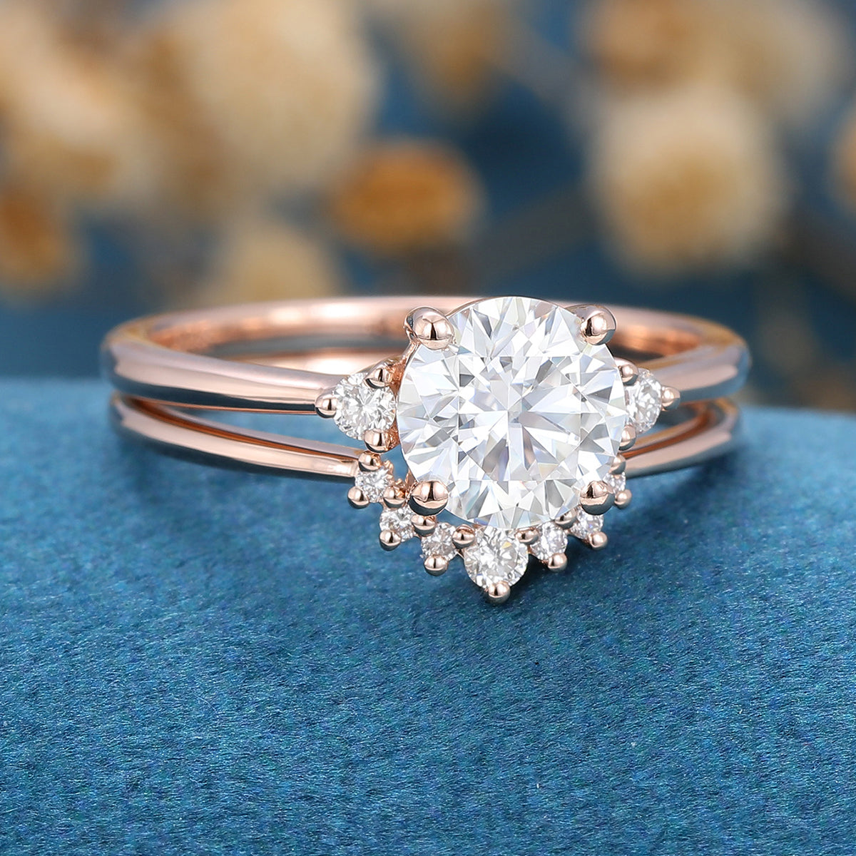 0.88 CT Round Shaped Moissanite Three Stones Bridal Set - Camila Brown