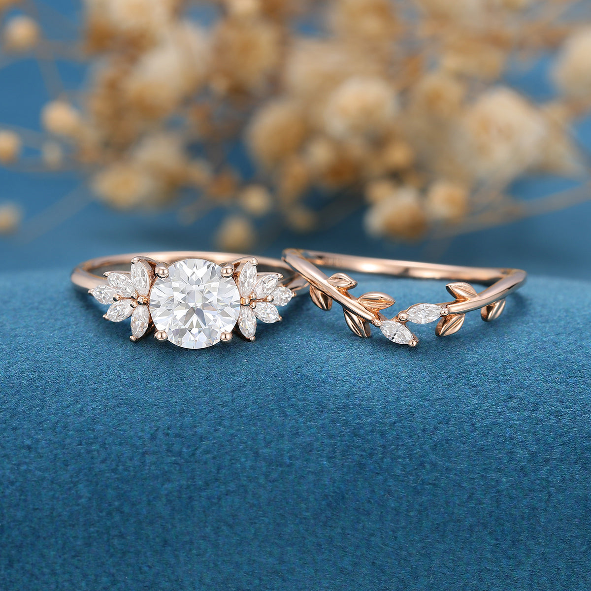 1.1 CT Round Shaped Moissanite Cluster Bridal Set - Camila Brown