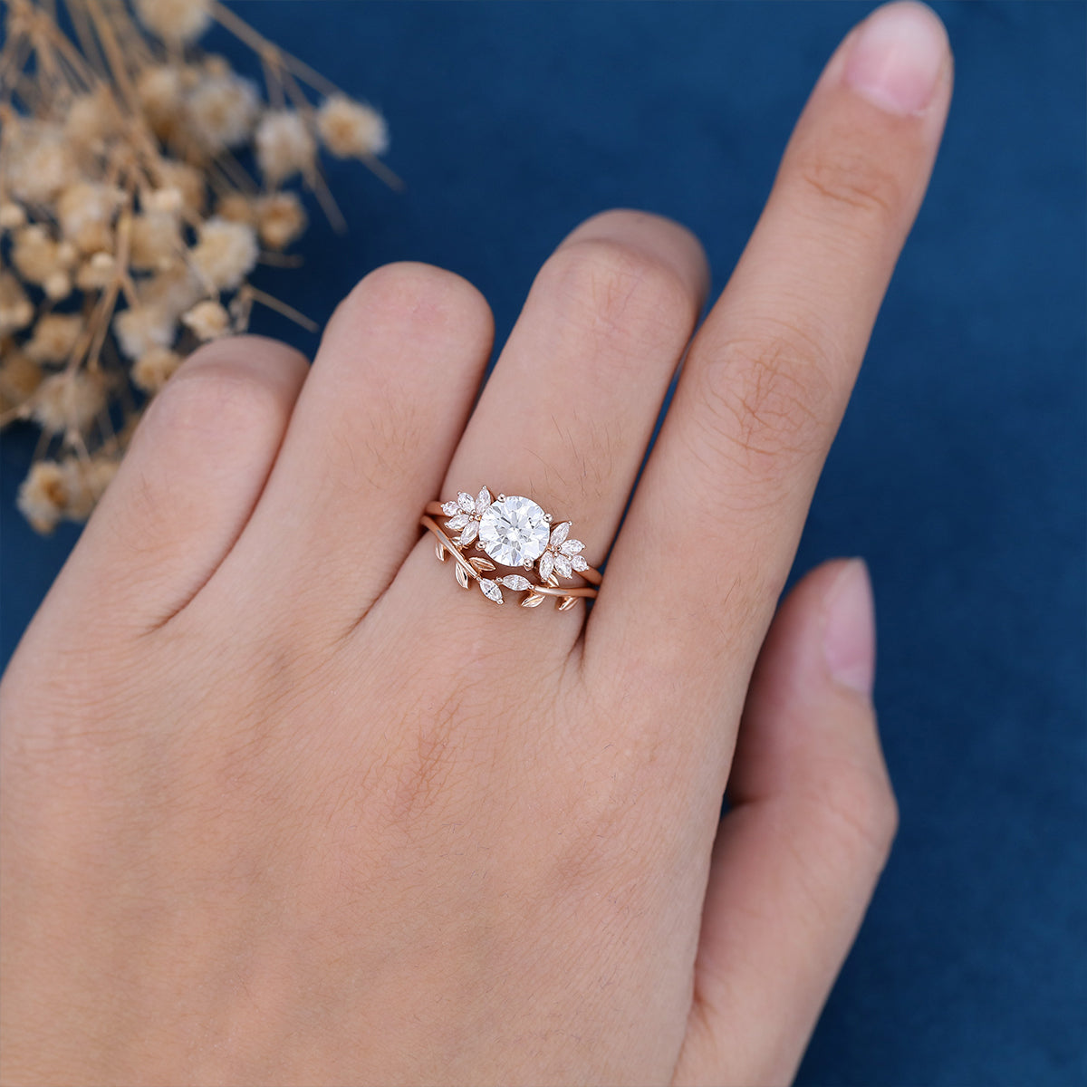 1.1 CT Round Shaped Moissanite Cluster Bridal Set - Camila Brown