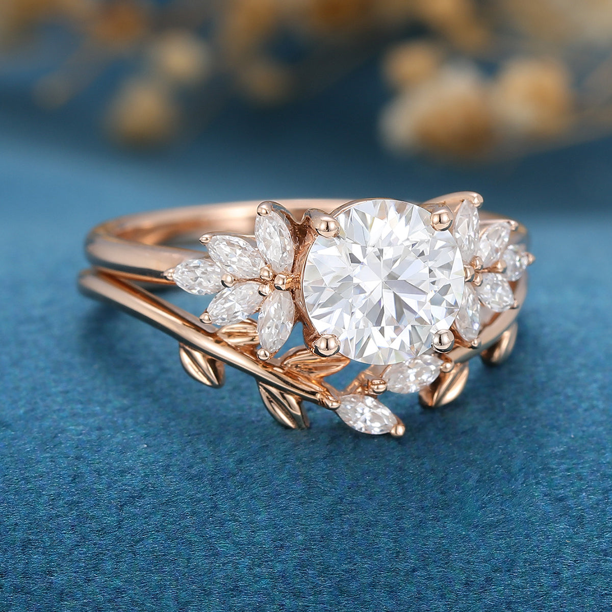 1.1 CT Round Shaped Moissanite Cluster Bridal Set - Camila Brown