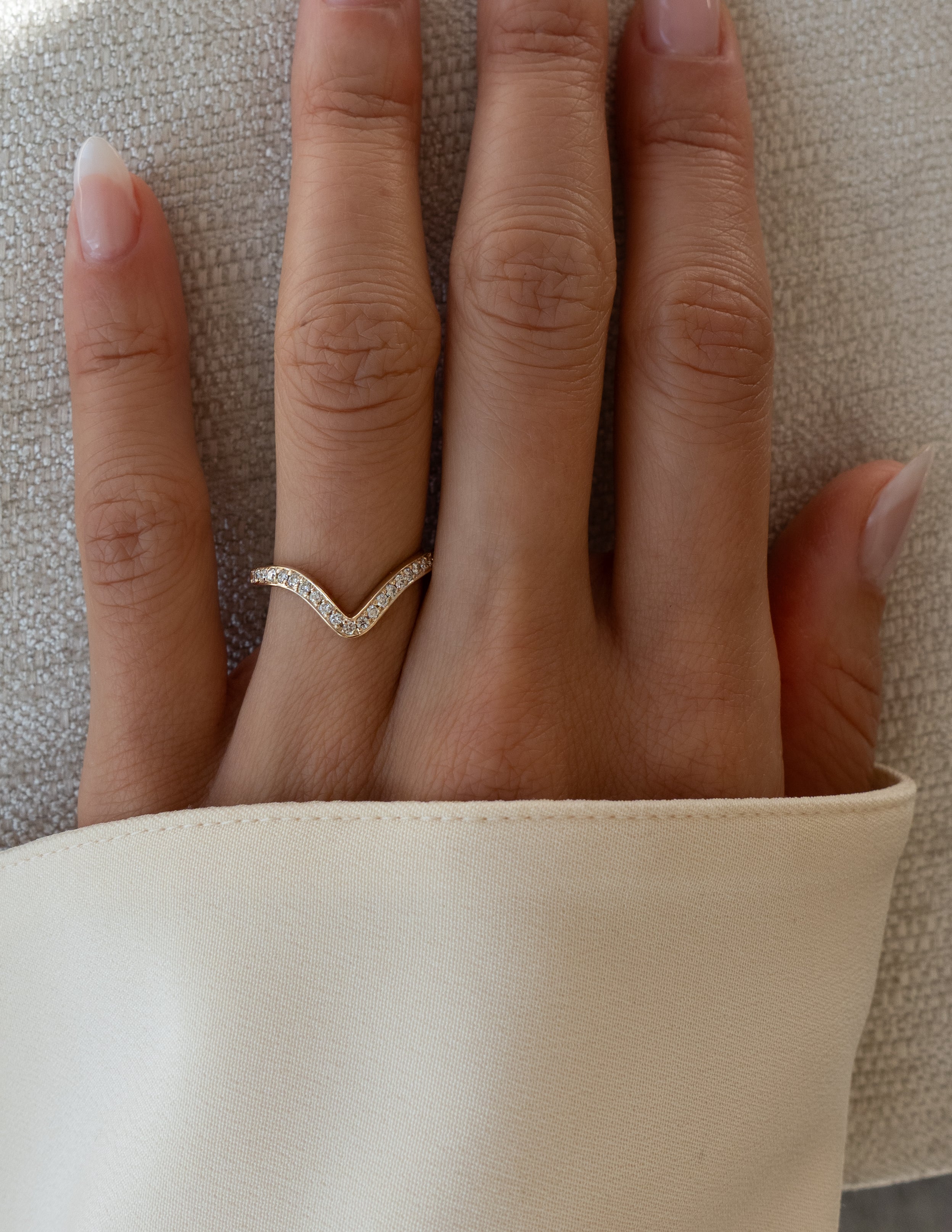 0.50 TCW Round Lab Grown Diamond Curved Pave Wedding Band