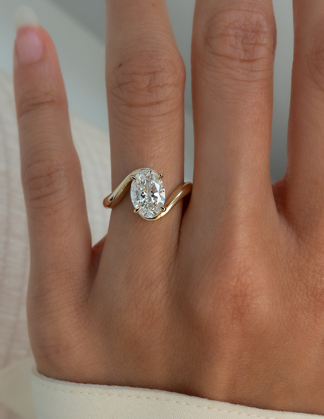 1.0 -2.0 CT Oval Cut Lab Grown Diamond Bypass Engagement Ring