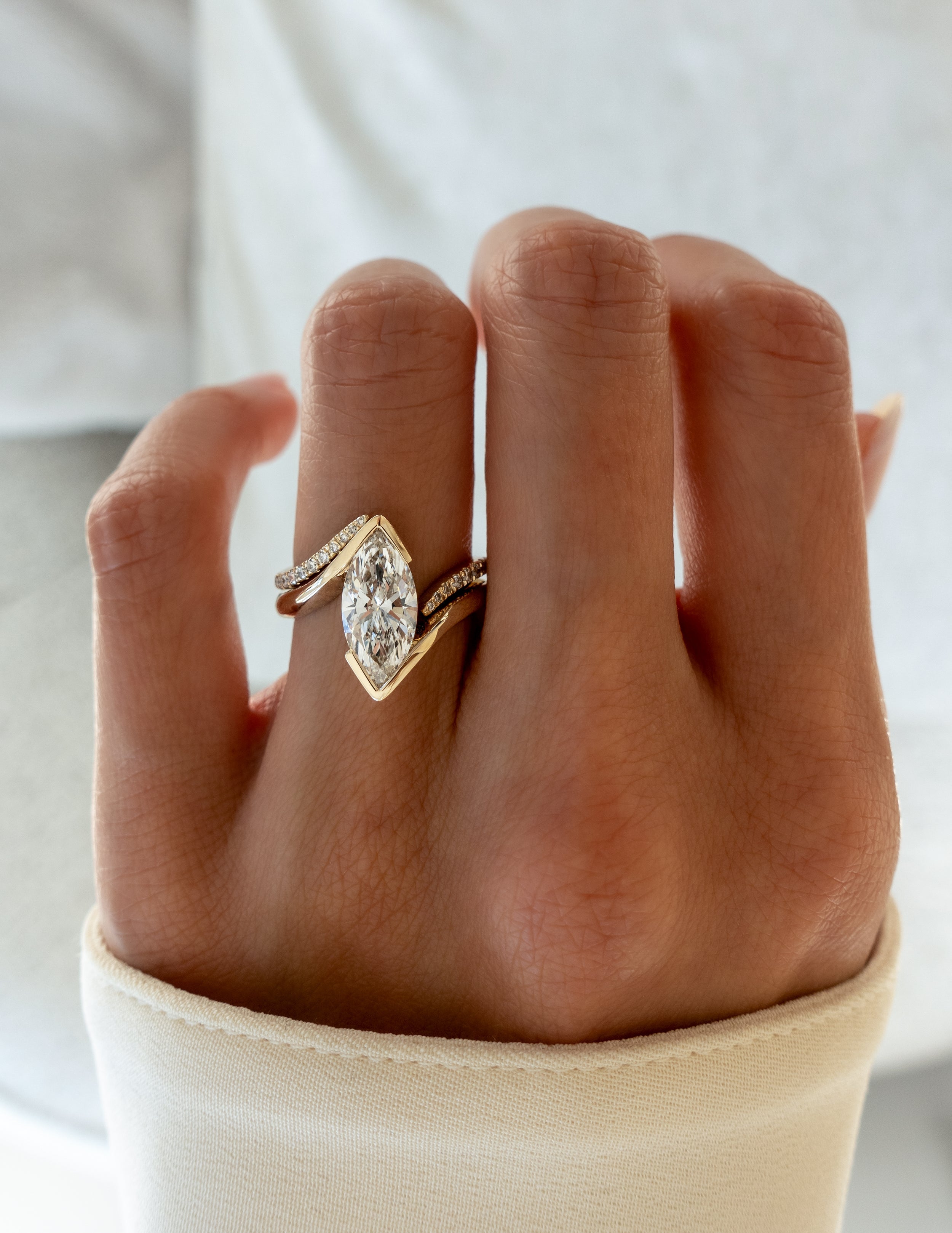 1.0 - 2.0 CT Marquise Shaped Lab Grown Diamond Solitaire Style Bridal Set