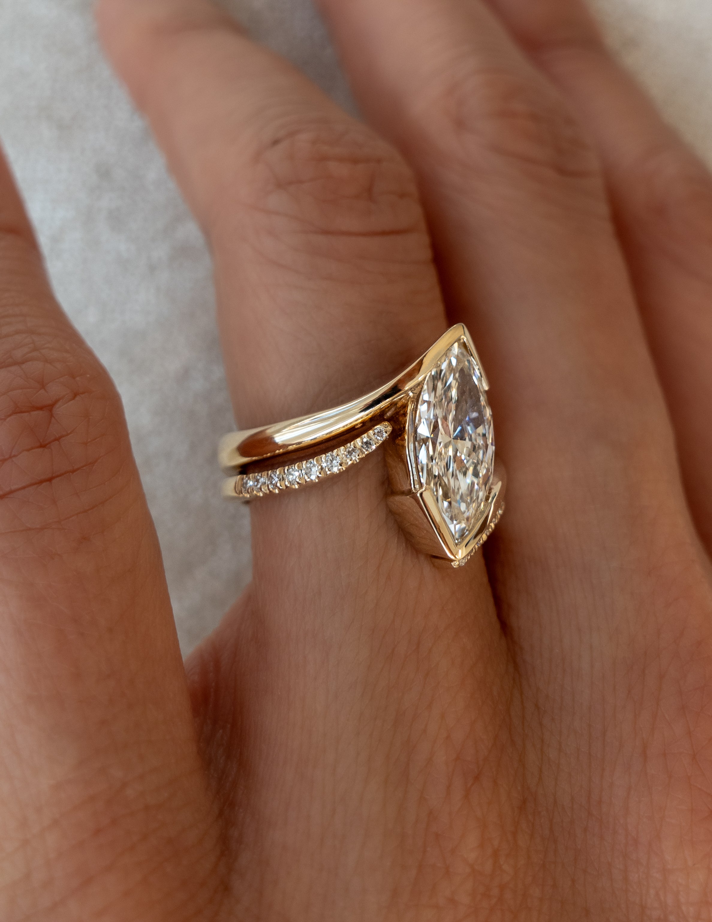 1.0 - 2.0 CT Marquise Shaped Lab Grown Diamond Solitaire Style Bridal Set