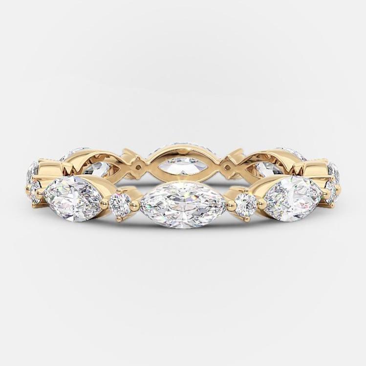 0.50 CT Marquise & Round Moissanite Diamond Alternative Stone Wedding Band - Camila Brown