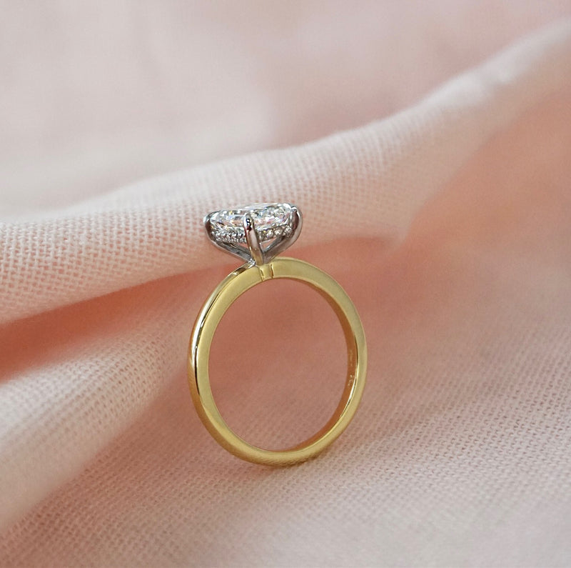 1.50 Carats Lab Grown Diamond Emerald Shape E-VS1 Hidden Halo Two Tone Engagement Ring - Camila Brown