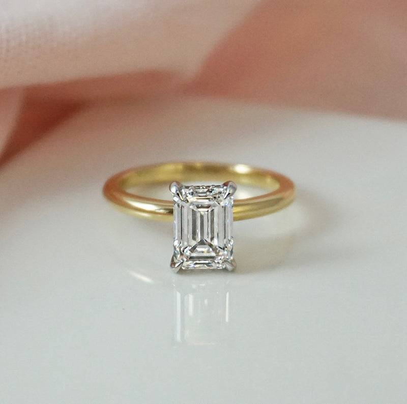 1.50 Carats Lab Grown Diamond Emerald Shape E-VS1 Hidden Halo Two Tone Engagement Ring - Camila Brown