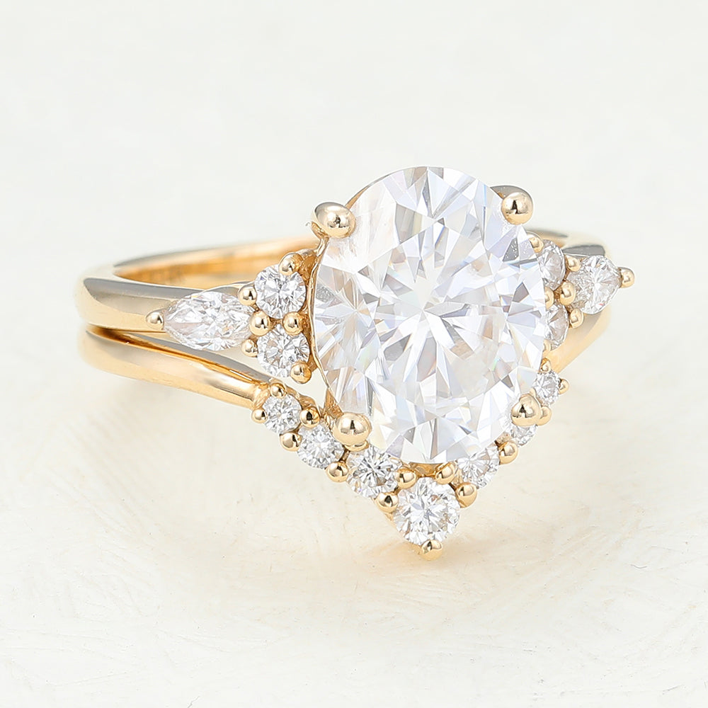 3.0 CT Oval Moissanite Cluster Bridal Ring Set - Camila Brown