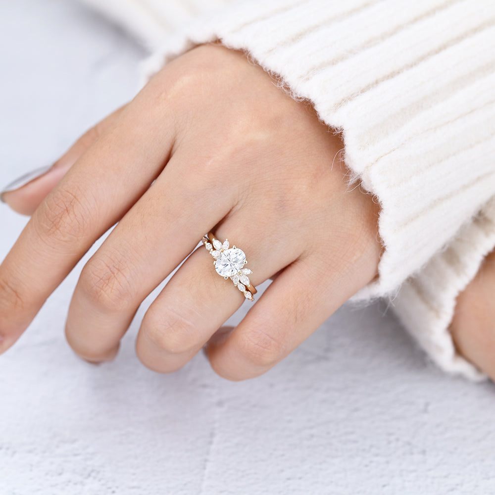 1.33 CT Oval Moissanite Cluster Bridal Ring Set - Camila Brown