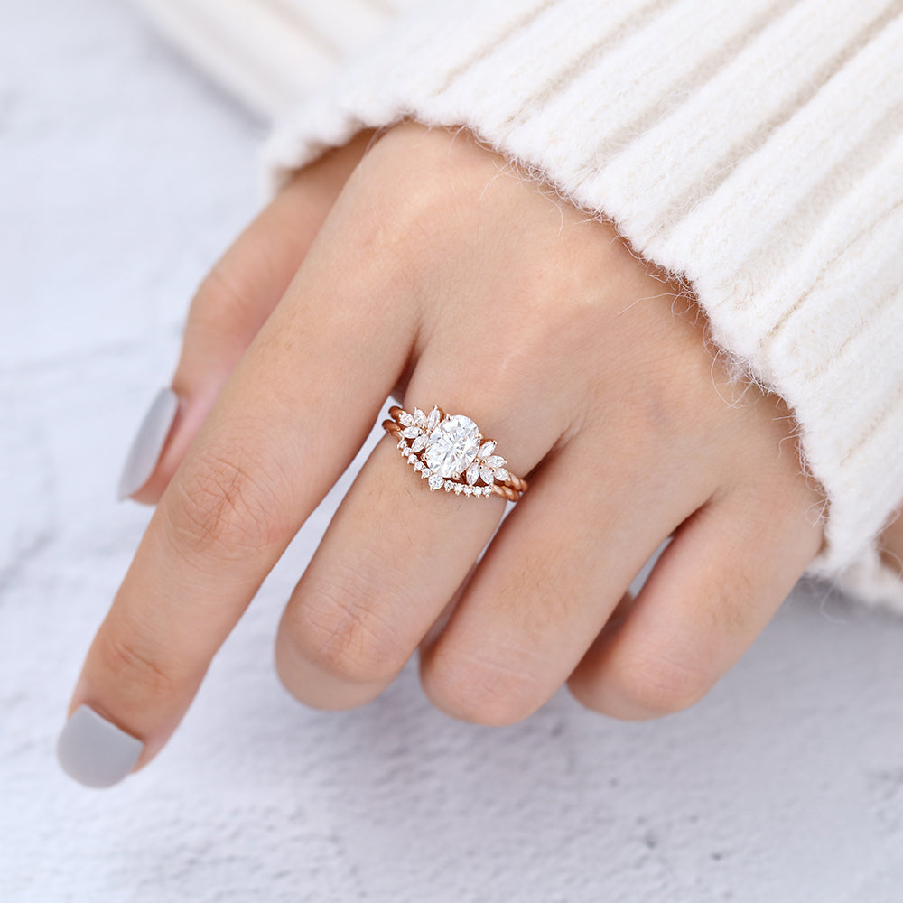 1.33 CT Oval Moissanite Cluster Bridal Ring Set - Camila Brown