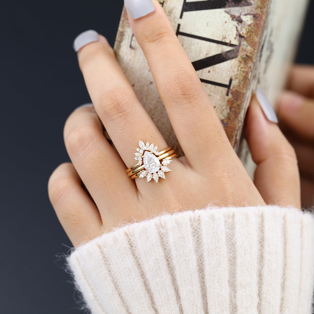 1.50 CT Pear Moissanite Solitaire Bridal Ring Set - Camila Brown