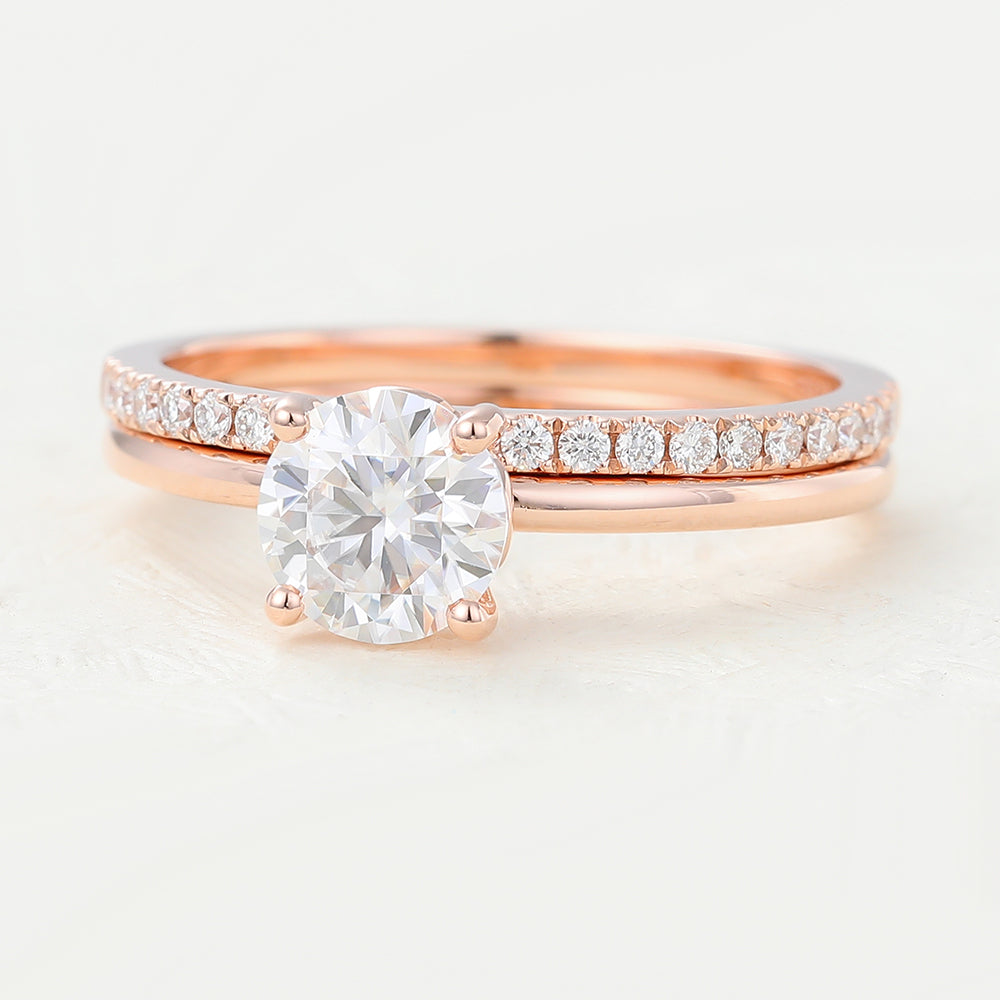 0.68 CT Round Moissanite Solitaire Bridal Ring Set - Camila Brown
