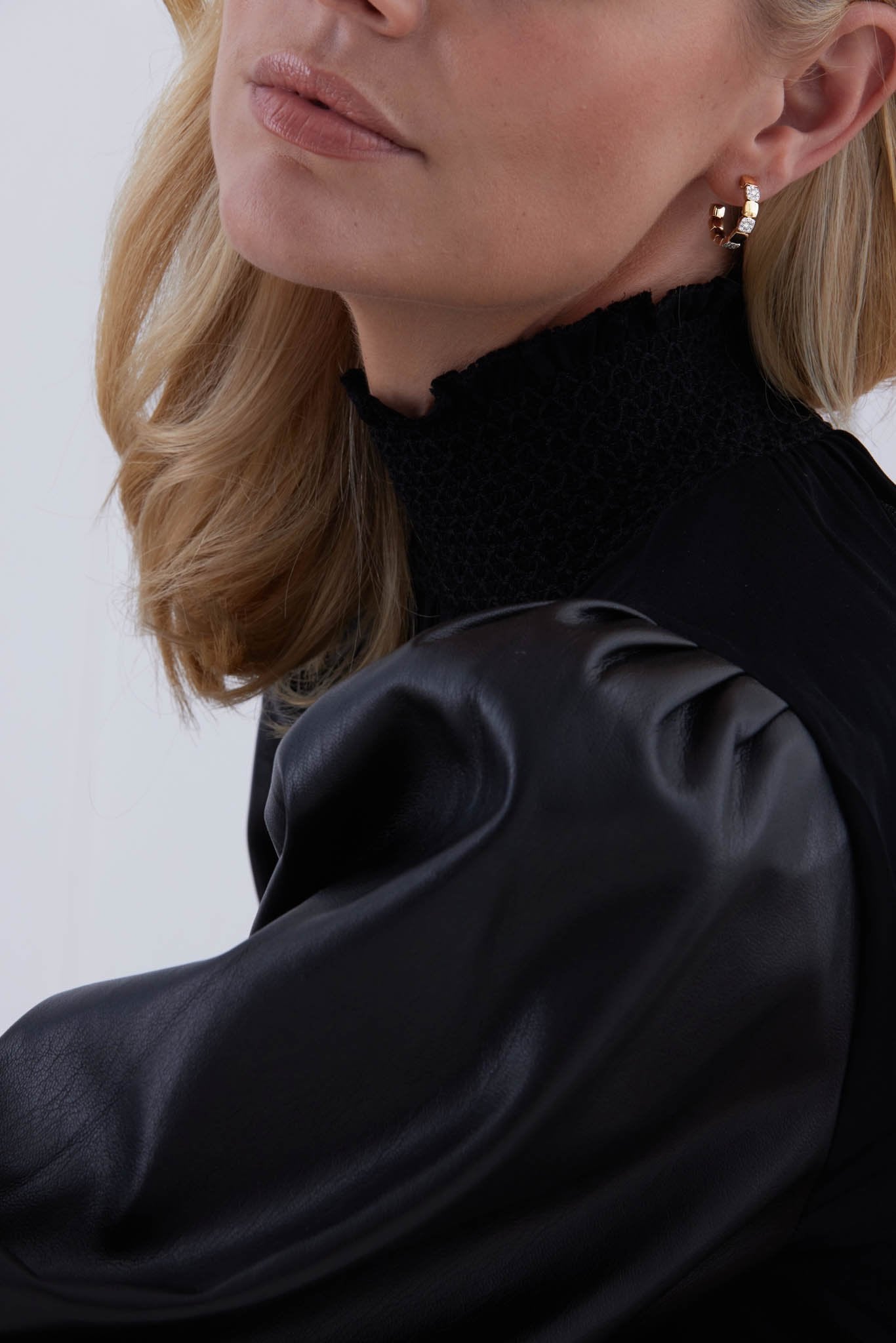 0.47 TCW Round Moissanite Diamond Beaded Half Hoop Earrings - Camila Brown