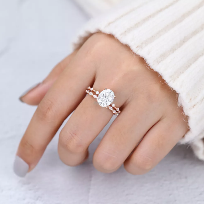 3.0 CT Oval Moissanite Solitaire Bridal Ring Set - Camila Brown