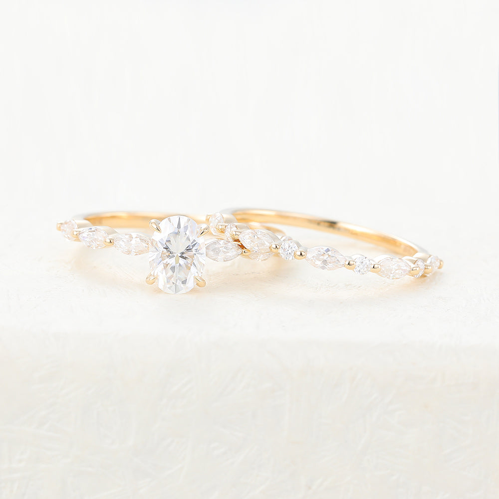 0.84 CT Oval Moissanite Solitaire Bridal Ring Set - Camila Brown