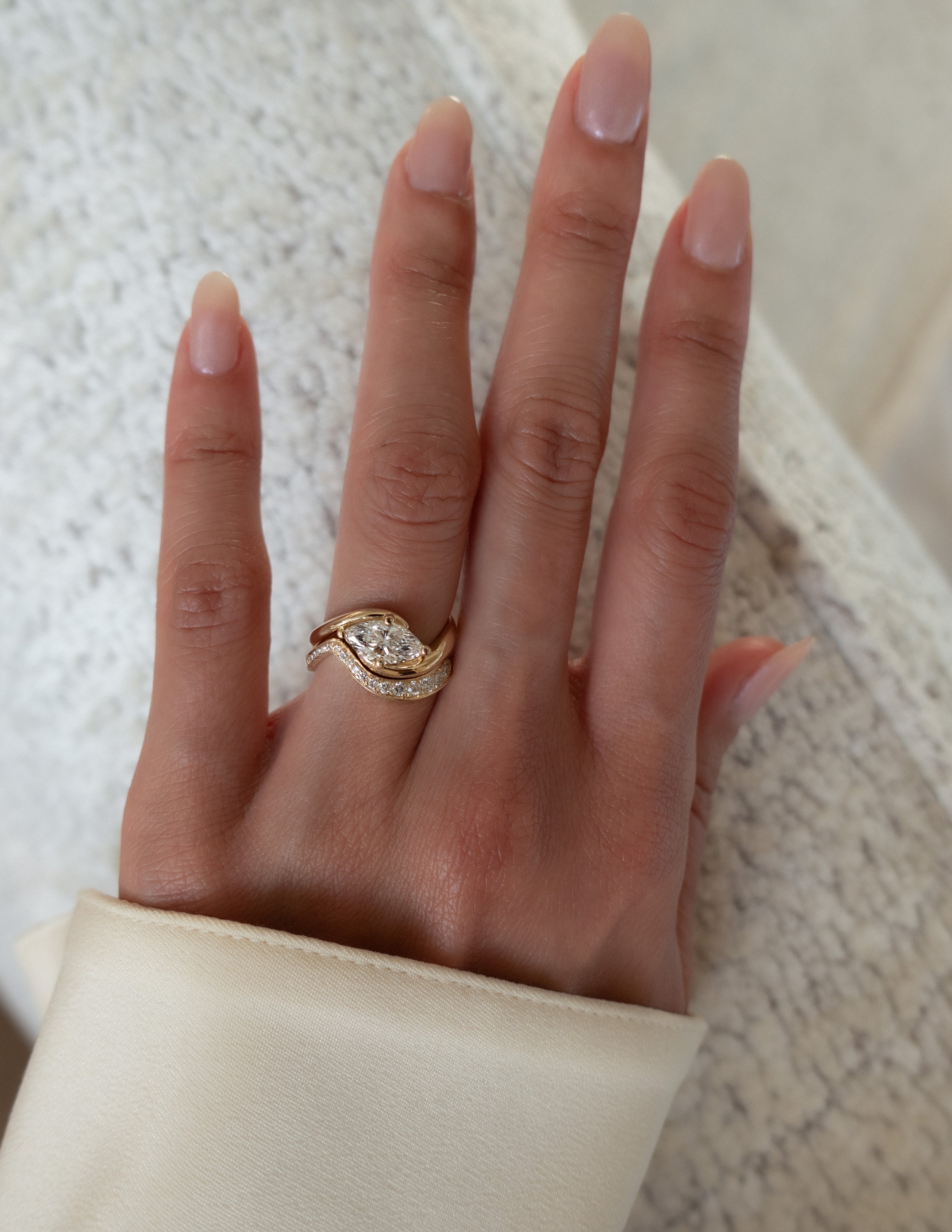 1.0 CT- 2.0 CT Marquise Cut Lab Grown Diamond Solitaire Setting Bridal Set