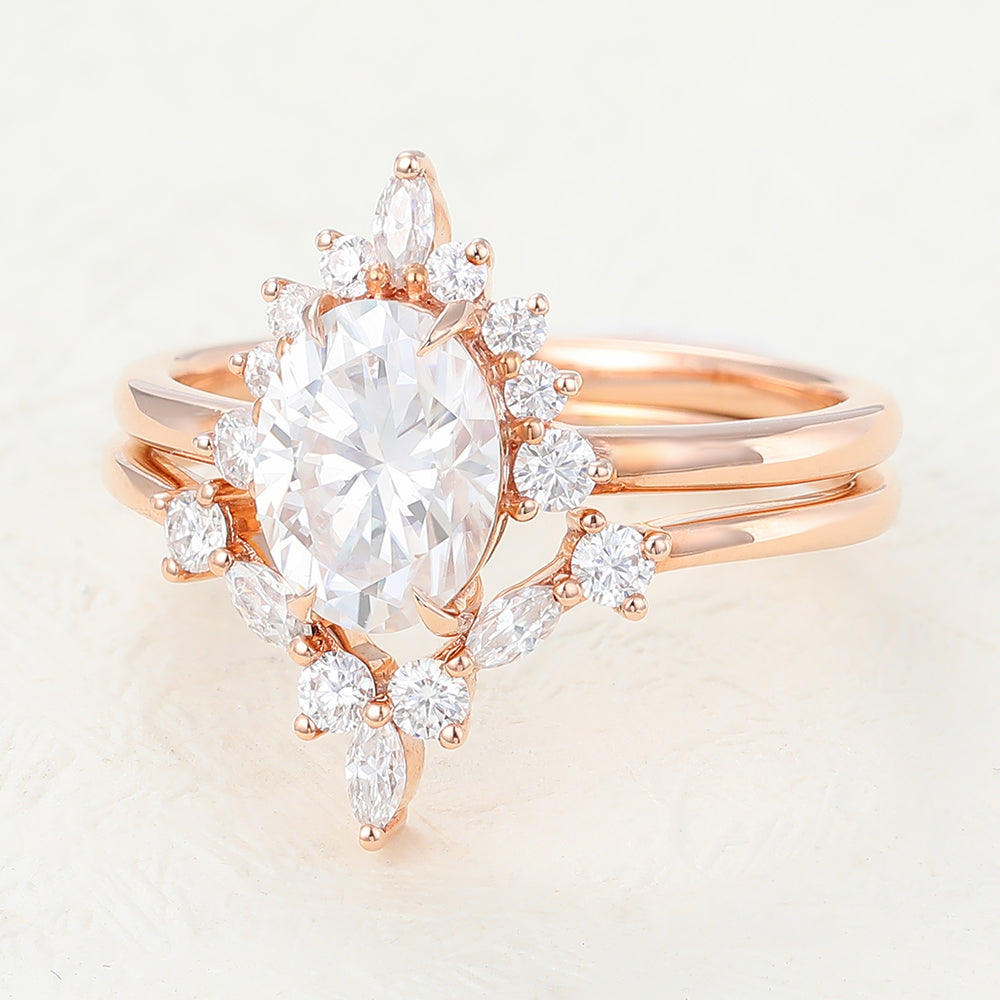 1.33 CT Oval Moissanite Cluster Bridal Ring Set - Camila Brown