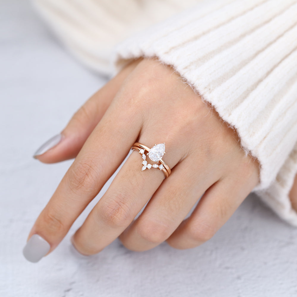 1.50 CT Pear Moissanite Solitaire Bridal Ring Set - Camila Brown