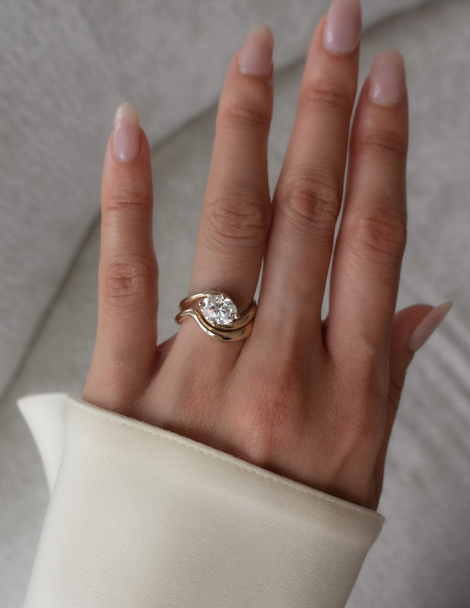 1.0-2.0 CT Oval CVD Diamond Solitaire Bridal Ring Set